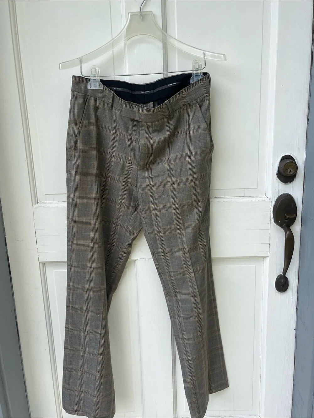 Zara Men's Plaid Dress Pants in Brown and Gray